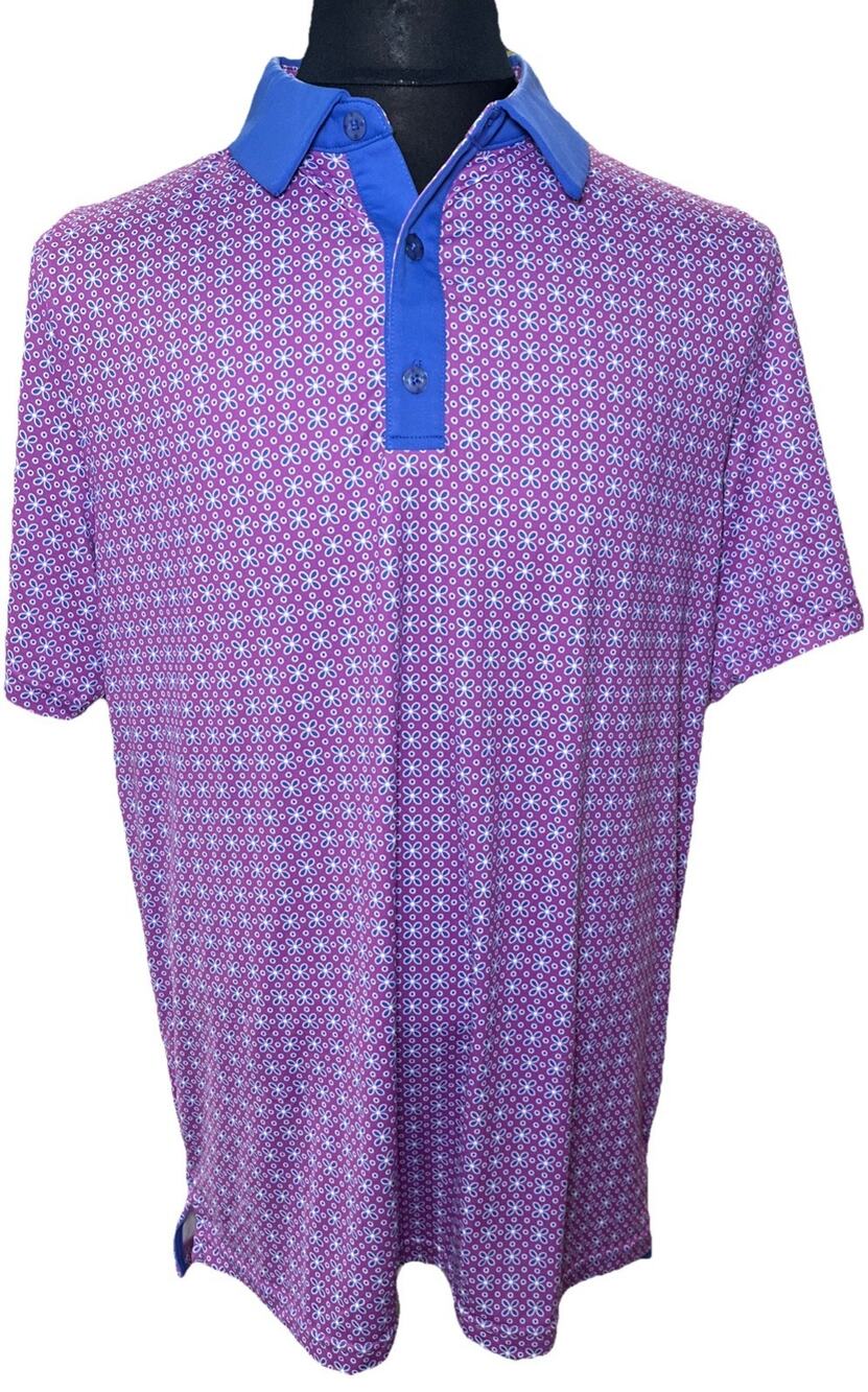 Graham Luxe Men’s Golf Polo Lavender Blue Flower Size LG